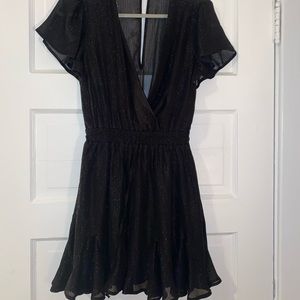 Short Sleeve Black Sparkle Mini Cocktail Dress